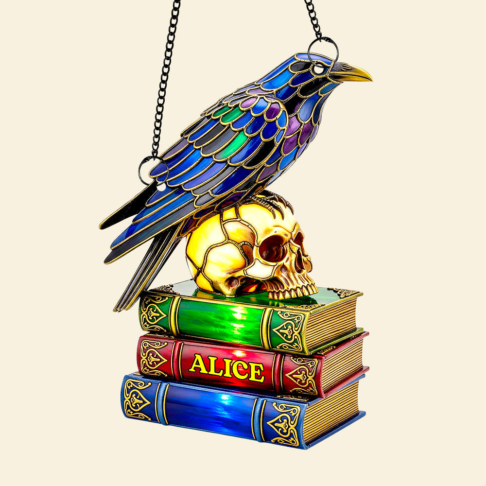 "Embrace the Darkness with Every Reflection" - Raven & Skull Suncatcher Ornament - Personalized Gift for Book Lovers Ornament PopCulturePrints