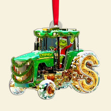 Load image into Gallery viewer, “Green Joy for Tractor Lovers” - Personalized Green Tractor Initials Ornament for Heartfelt Christmas Gifts Ornament PopCulturePrints
