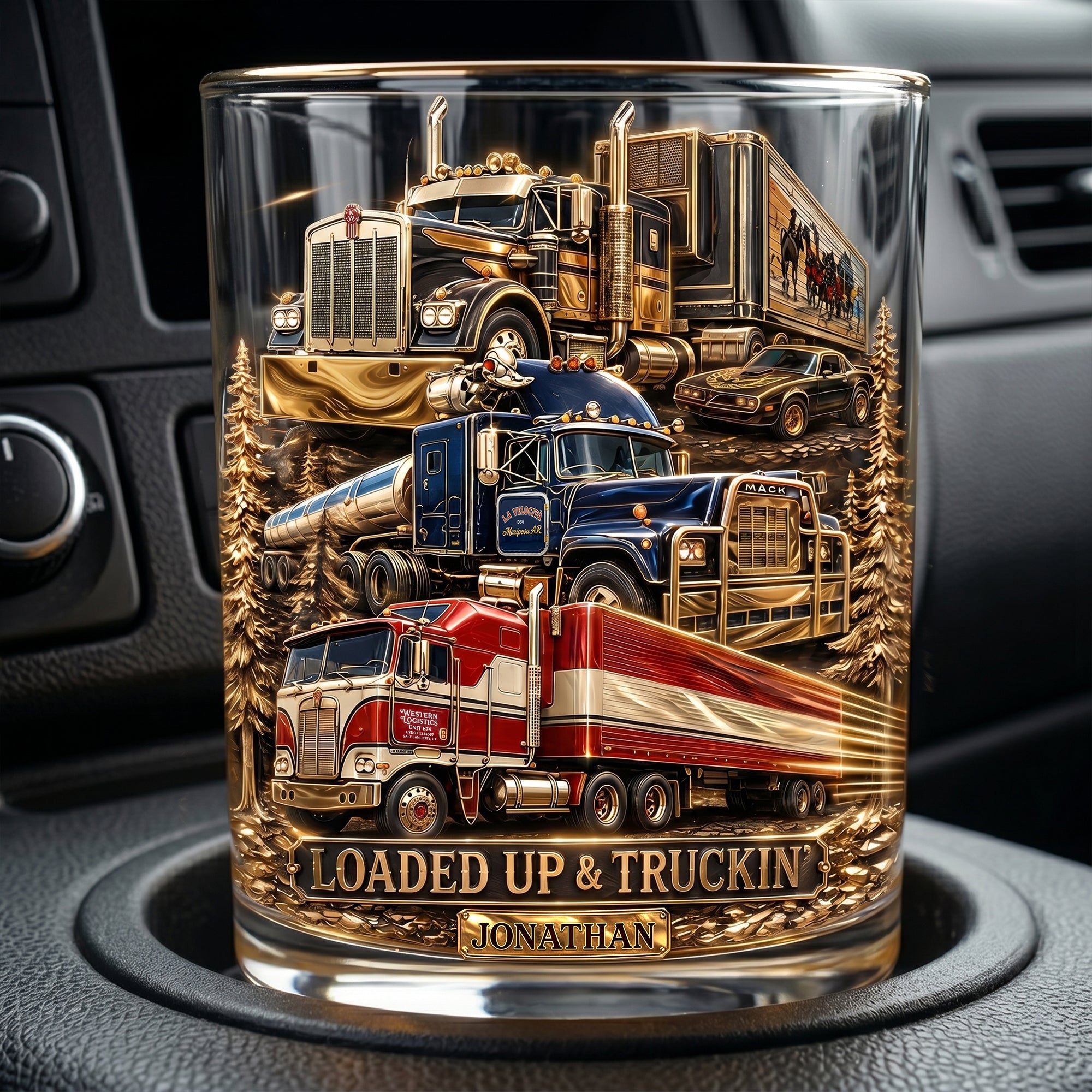 "Loaded Up & Truckin'" - Personalized Drinking Glass for Truckers